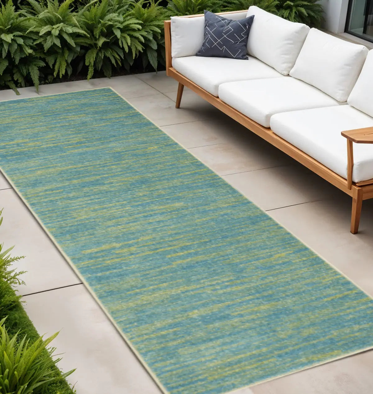 16' Blue And Green Indoor Outdoor Runner Rug Homeroots Outdoor