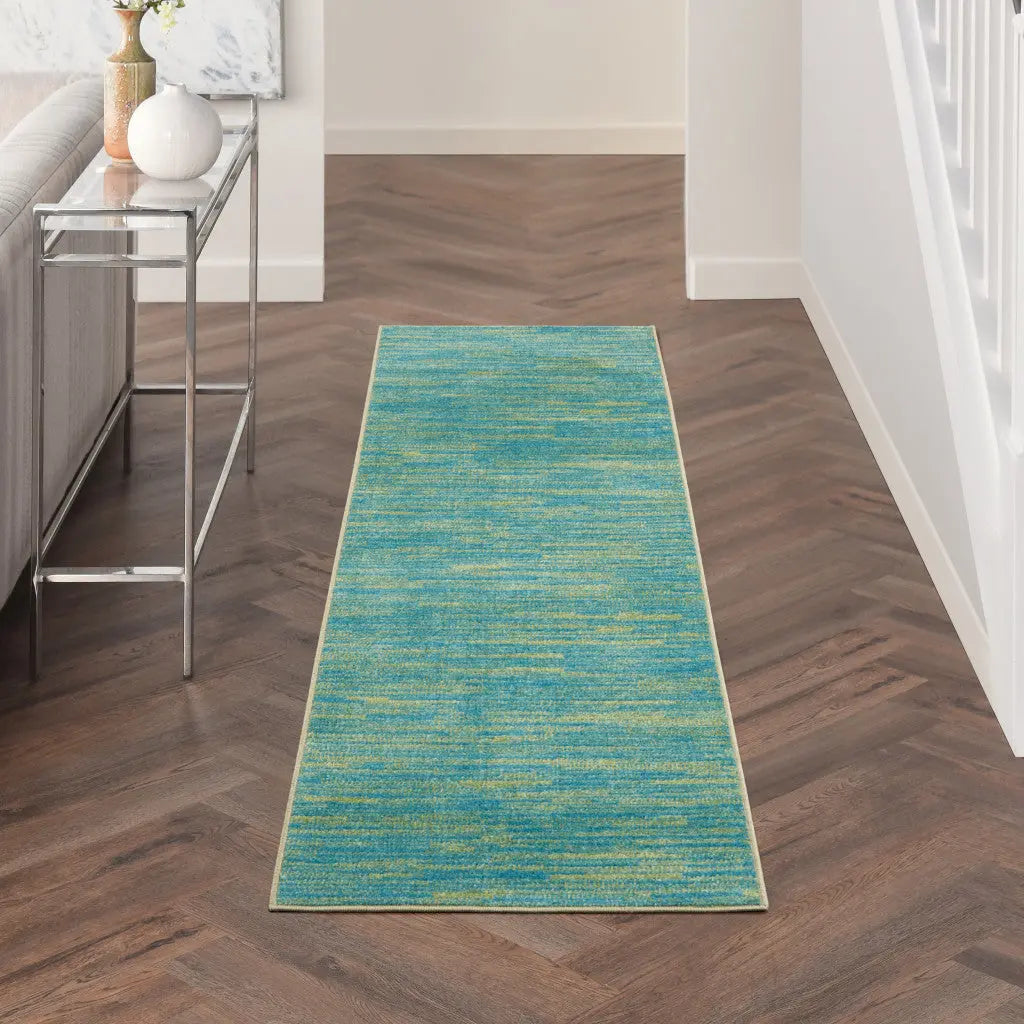 16' Blue And Green Indoor Outdoor Runner Rug Homeroots Outdoor
