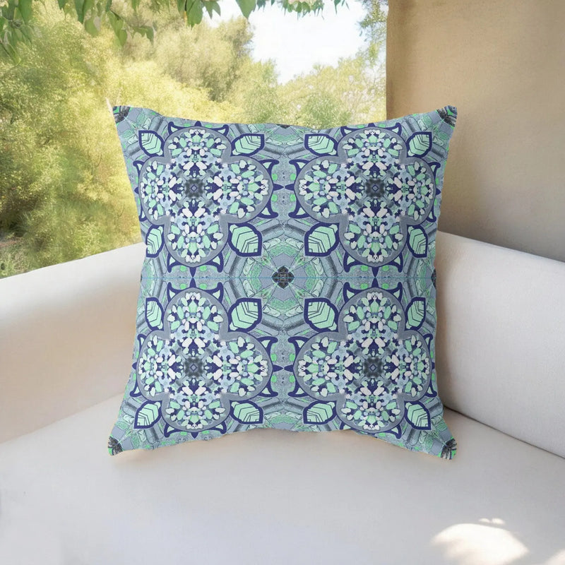 16" Blue Aqua Cloverleaf Indoor Outdoor Throw Pillow - GreatEagleInc