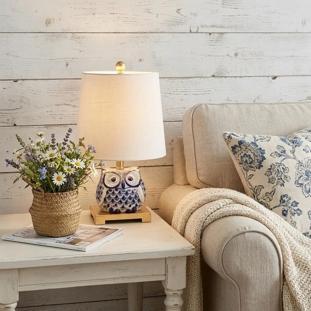 16" Blue Gold And White Novelty Table Lamp With Empire Shade Homeroots Lighting