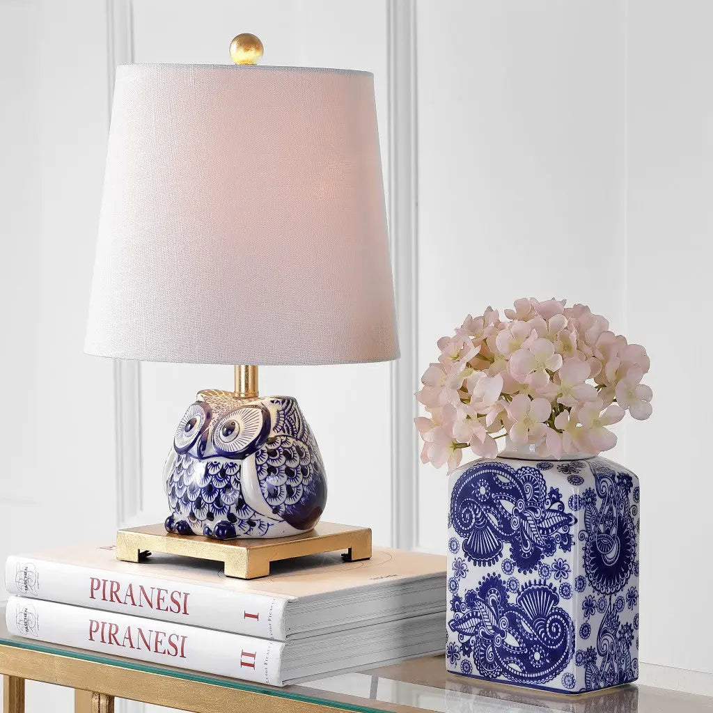 16" Blue Gold And White Novelty Table Lamp With Empire Shade Homeroots Lighting
