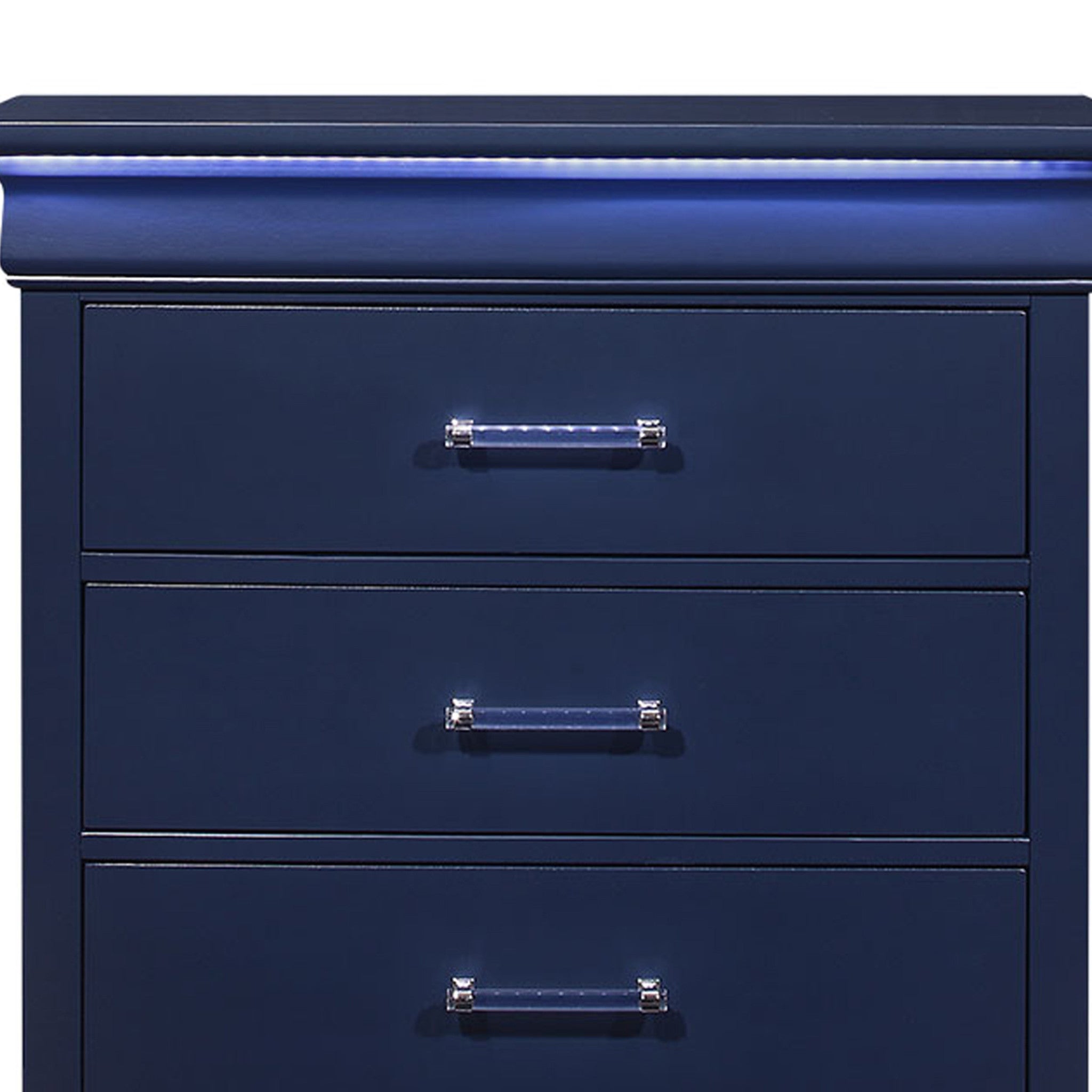 16" Blue Solid Wood Five Drawer Chest With LED Lighting - GreatEagleInc