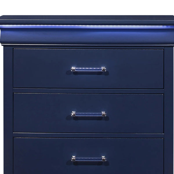 16" Blue Solid Wood Five Drawer Chest With LED Lighting - GreatEagleInc
