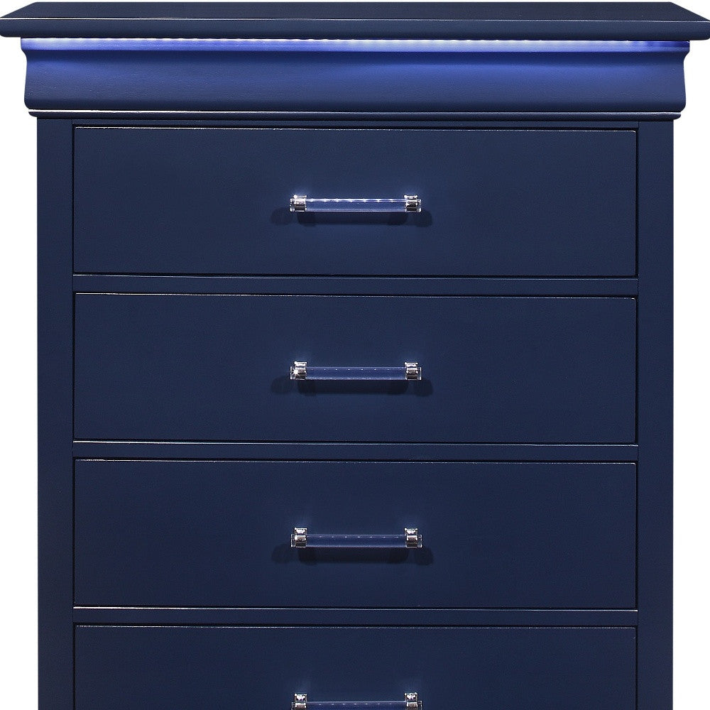 16" Blue Solid Wood Five Drawer Chest With LED Lighting - GreatEagleInc