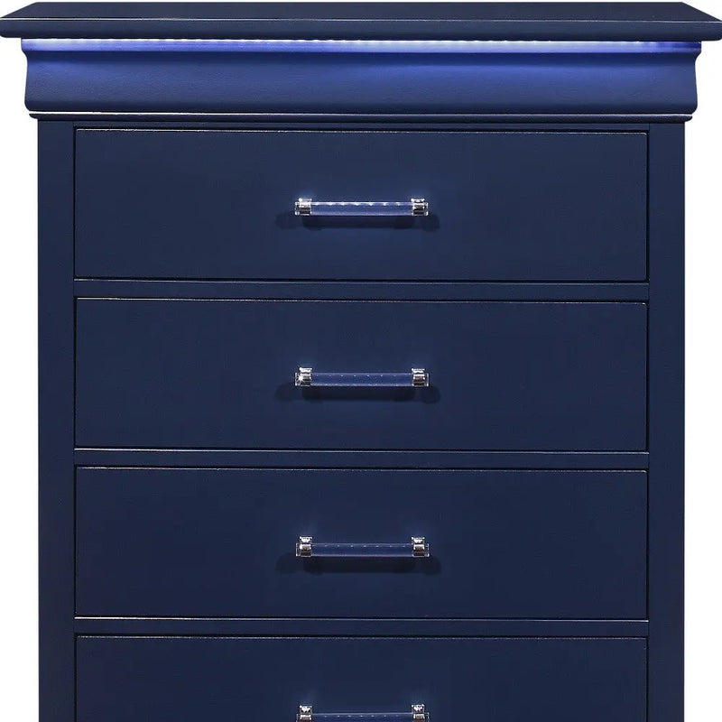 16" Blue Solid Wood Five Drawer Chest With LED Lighting - GreatEagleInc