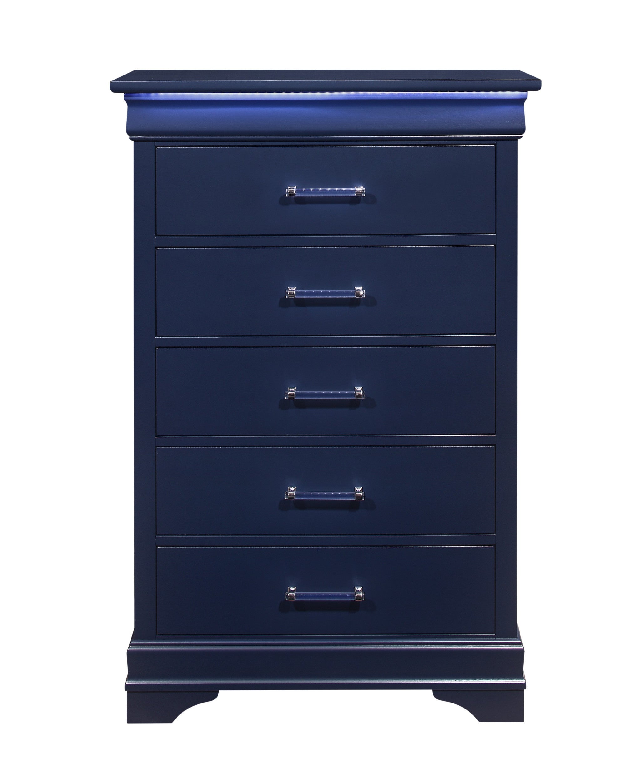 16" Blue Solid Wood Five Drawer Chest With LED Lighting - GreatEagleInc