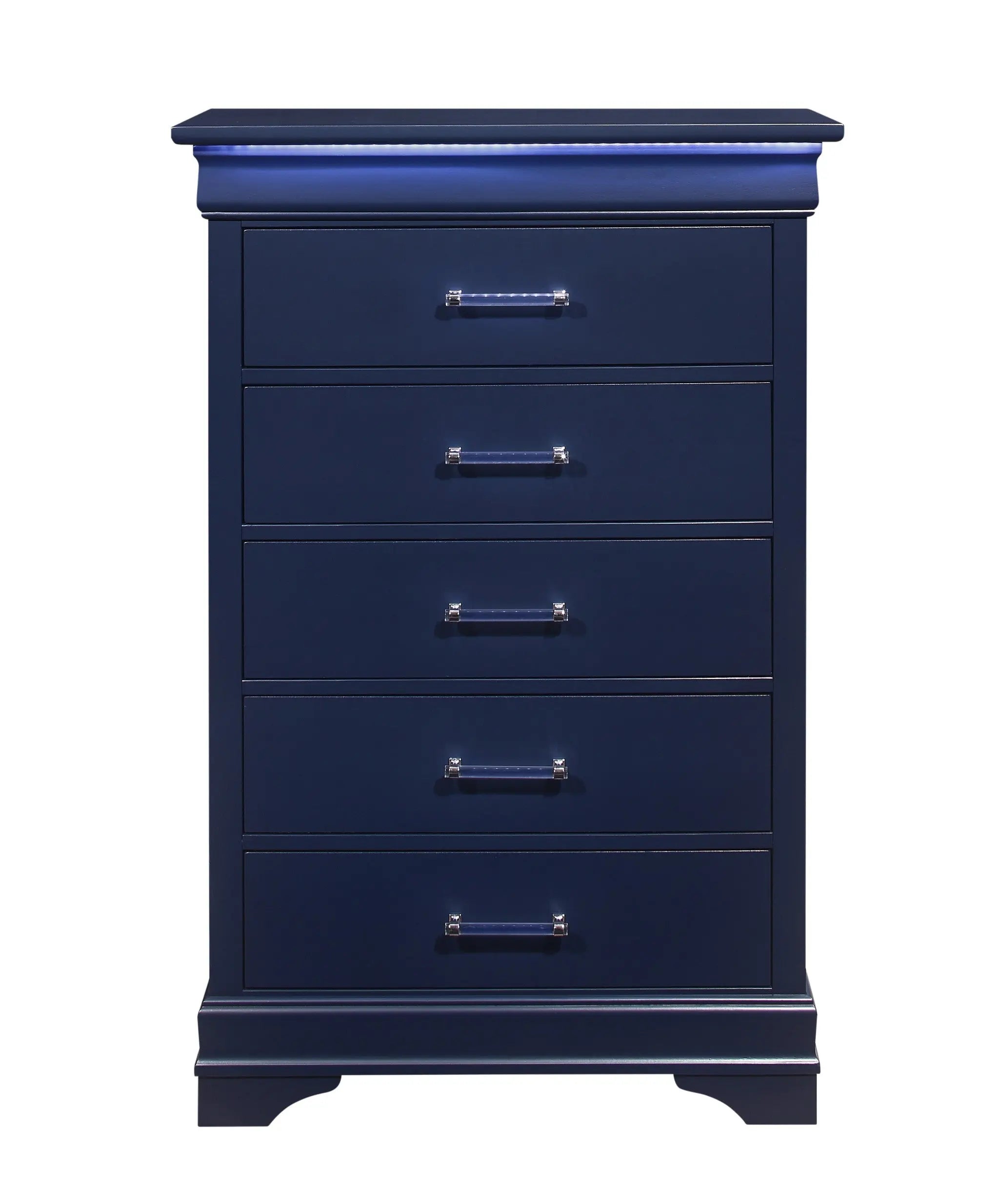 16" Blue Solid Wood Five Drawer Chest With LED Lighting - GreatEagleInc