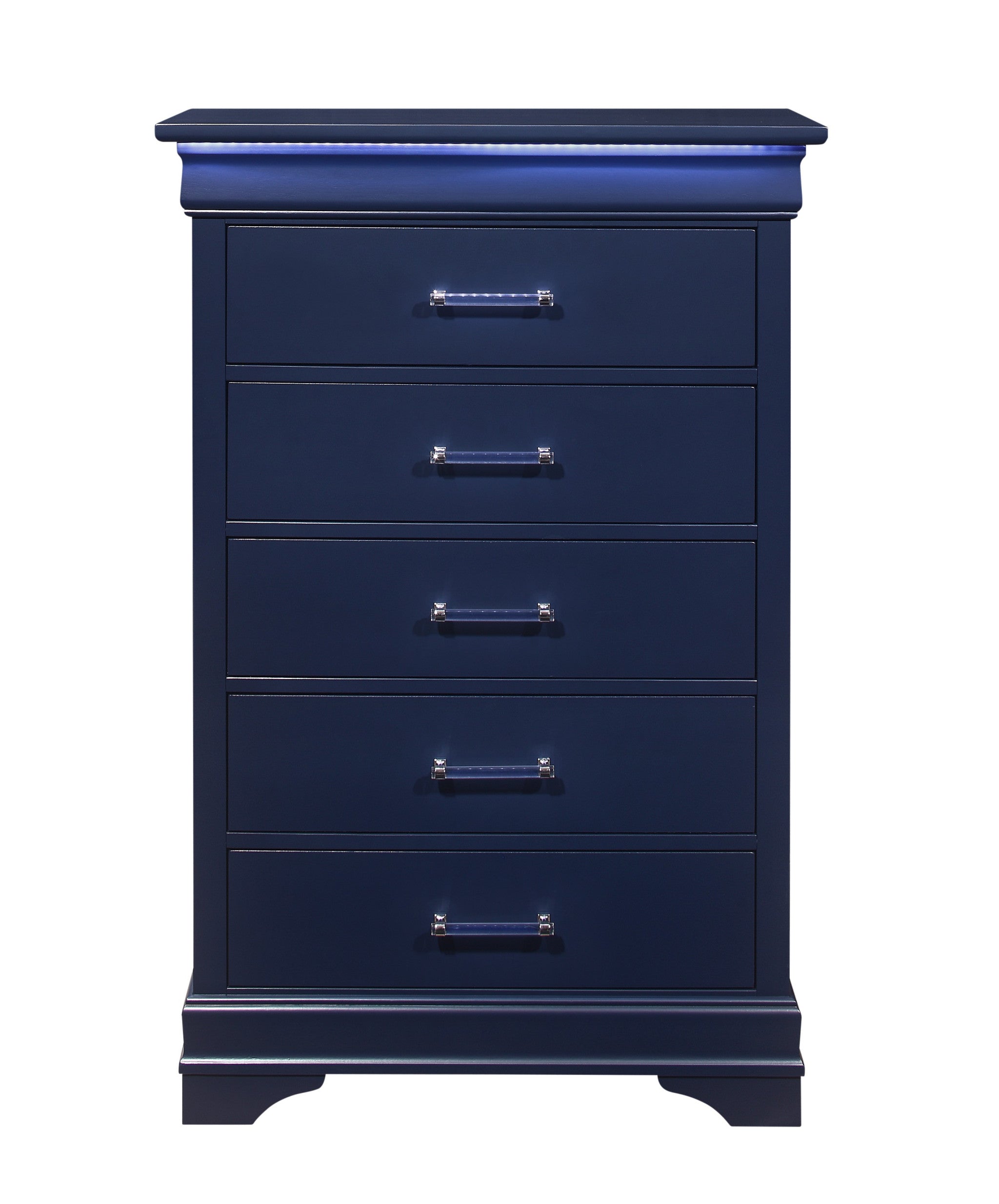 16" Blue Solid Wood Five Drawer Chest With LED Lighting - GreatEagleInc