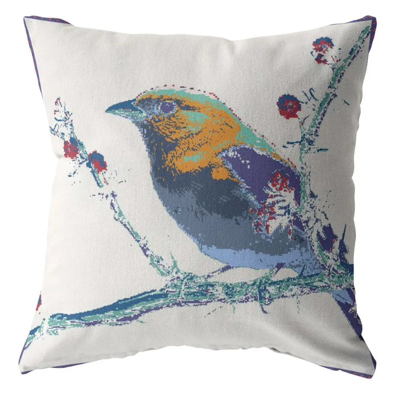 16” Blue White Robin Indoor Outdoor Throw Pillow Homeroots Outdoor