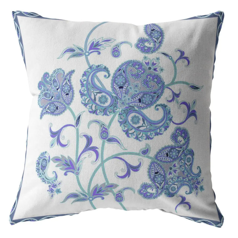 16” Blue White Wildflower Indoor Outdoor Throw Pillow Homeroots Outdoor