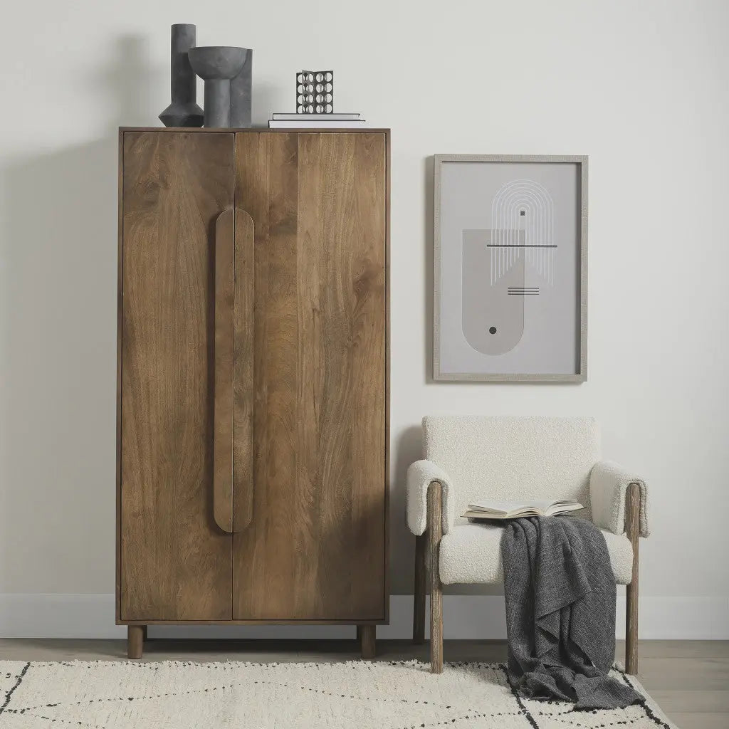 16" Brown Solid Wood Curio Cabinet With Two Doors Homeroots Kitchen & Dining
