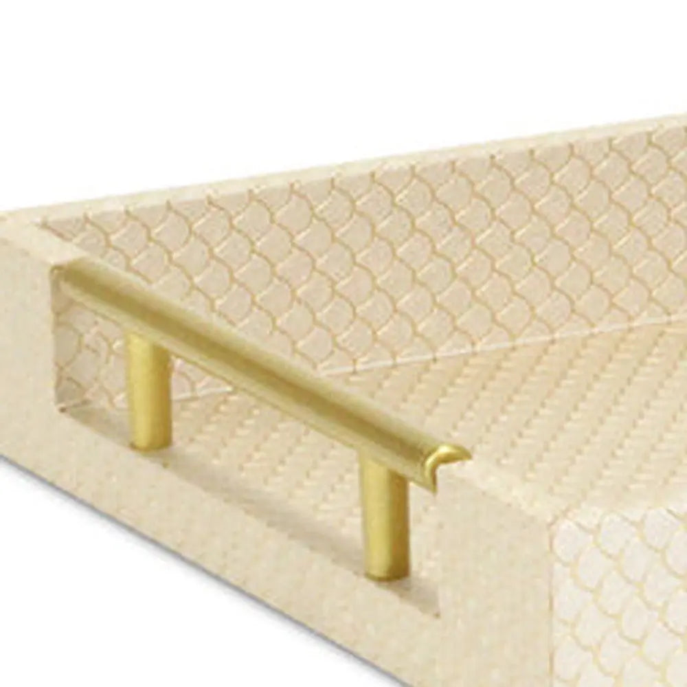 16" Champagne And Gold Geometric Print Handmade Serving Tray With Handles Homeroots Kitchen & Dining
