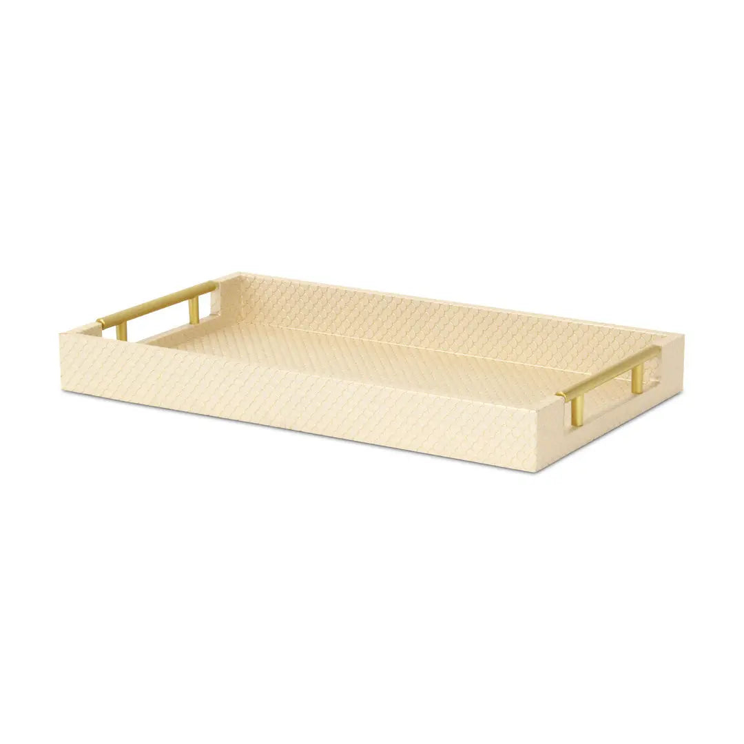 16" Champagne And Gold Geometric Print Handmade Serving Tray With Handles Homeroots Kitchen & Dining