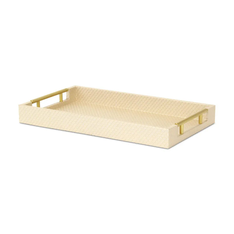 16" Champagne And Gold Geometric Print Handmade Serving Tray With Handles Homeroots Kitchen & Dining