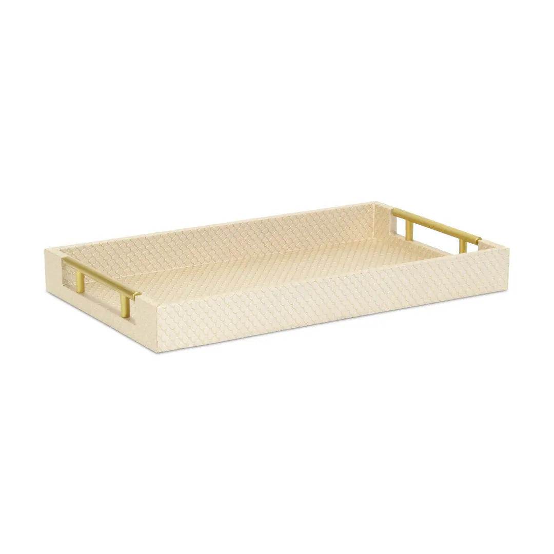 16" Champagne And Gold Geometric Print Handmade Serving Tray With Handles Homeroots Kitchen & Dining