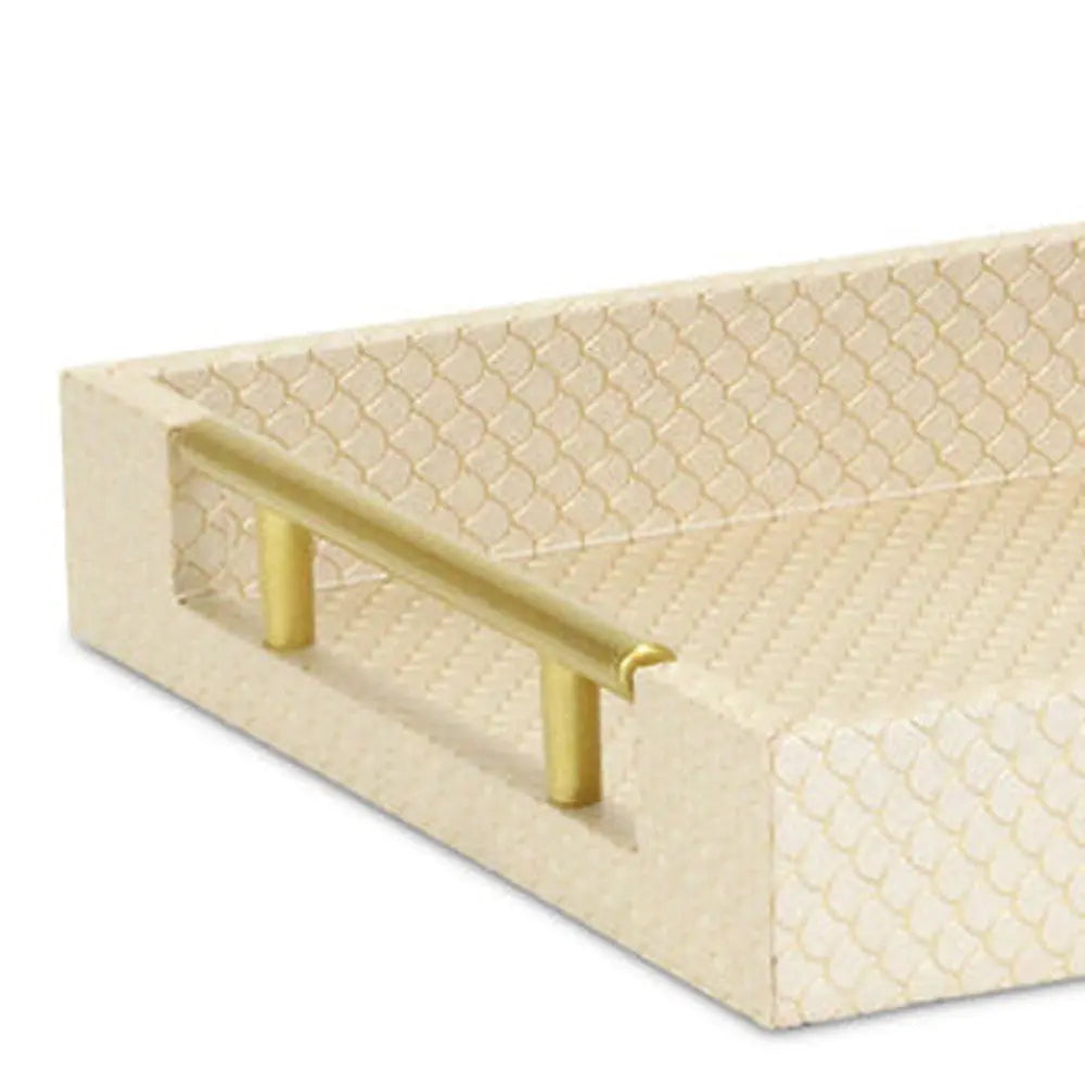 16" Champagne And Gold Geometric Print Handmade Serving Tray With Handles Homeroots Kitchen & Dining