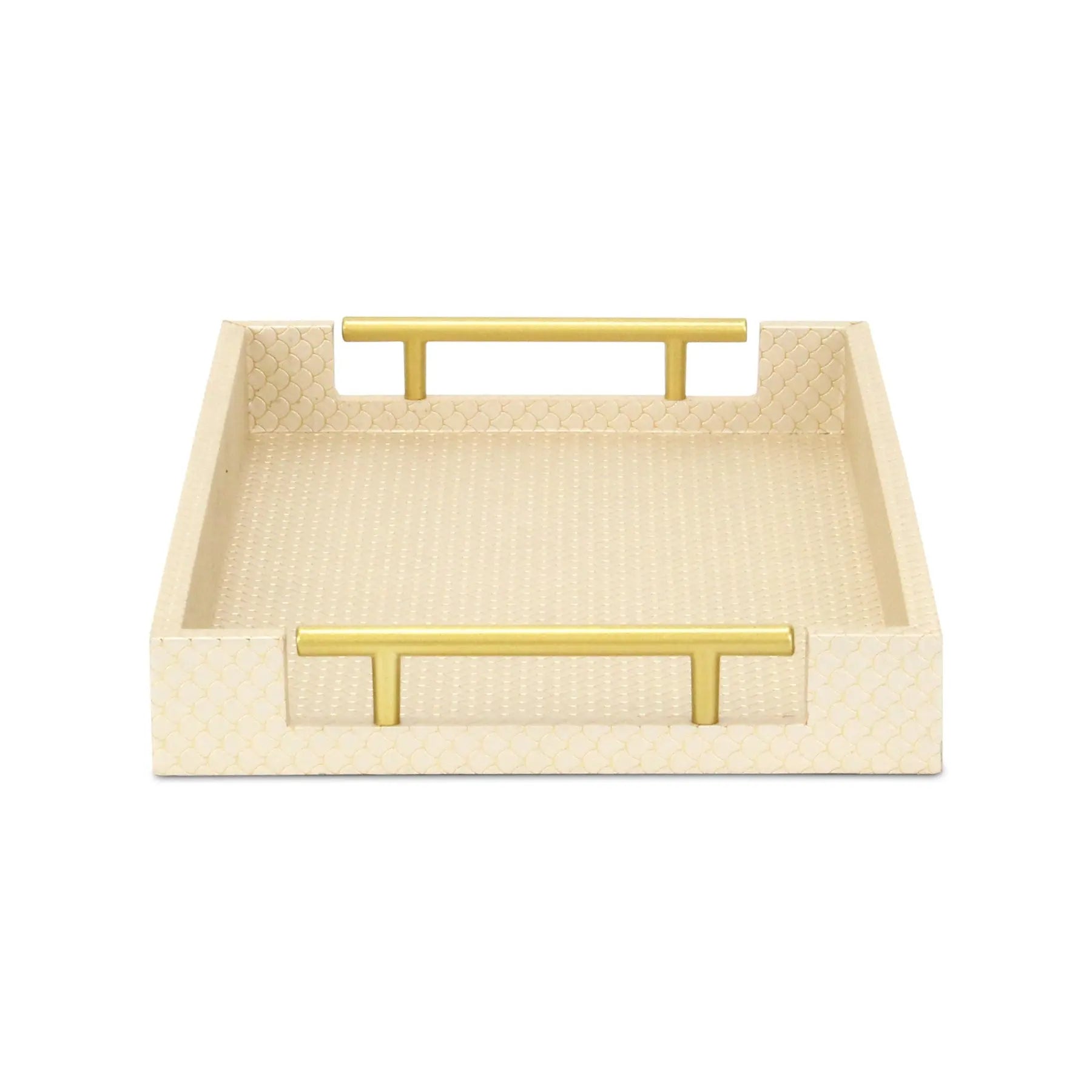 16" Champagne And Gold Geometric Print Handmade Serving Tray With Handles Homeroots Kitchen & Dining