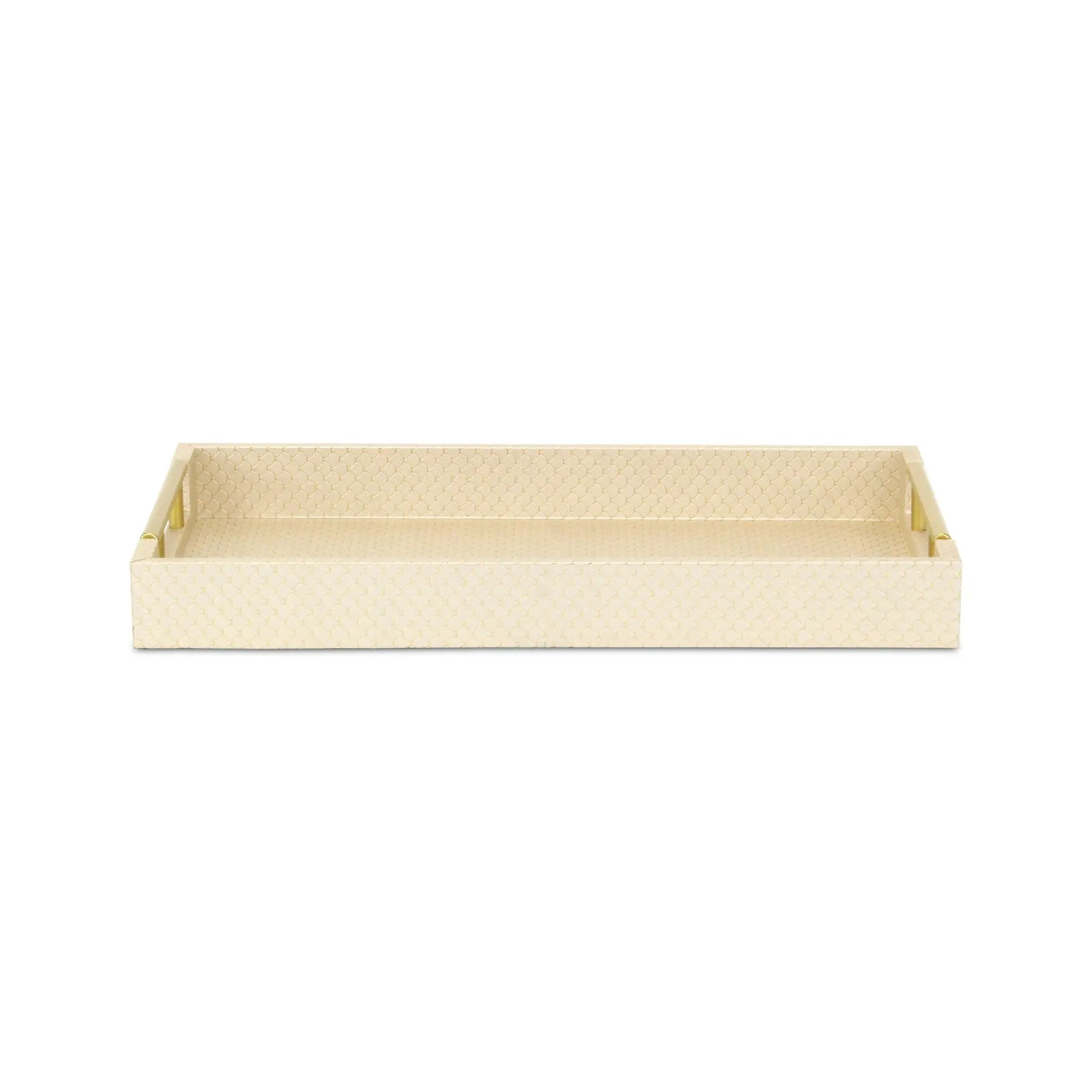 16" Champagne And Gold Geometric Print Handmade Serving Tray With Handles Homeroots Kitchen & Dining