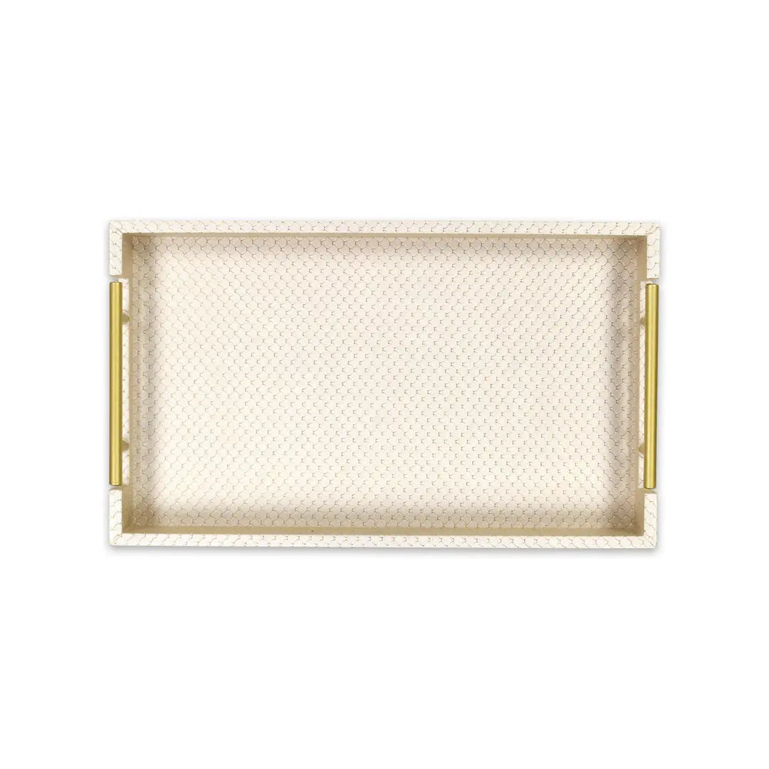16" Champagne And Gold Geometric Print Handmade Serving Tray With Handles Homeroots Kitchen & Dining