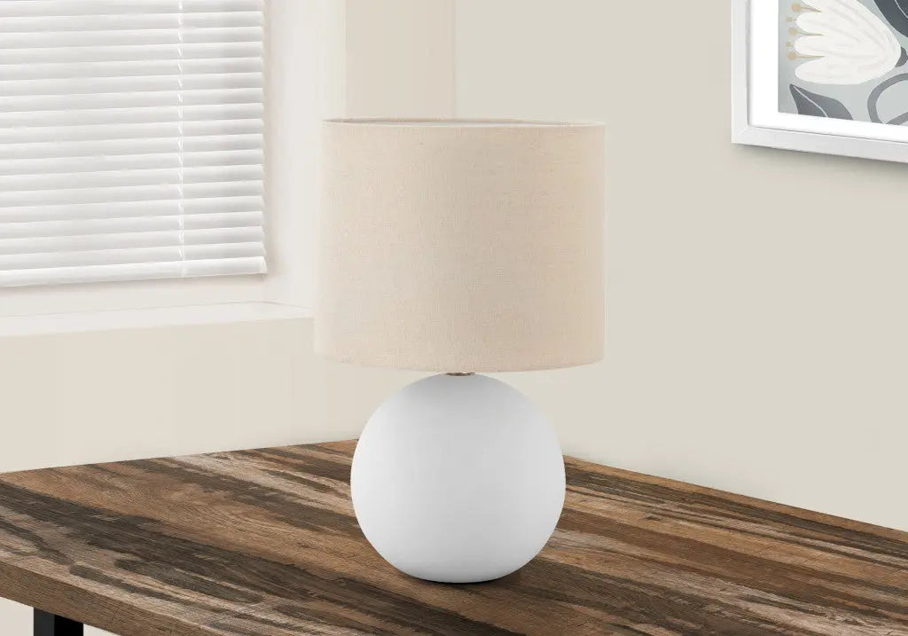 16" Cream Ceramic Round Table Lamp With Cream Drum Shade Homeroots Lighting