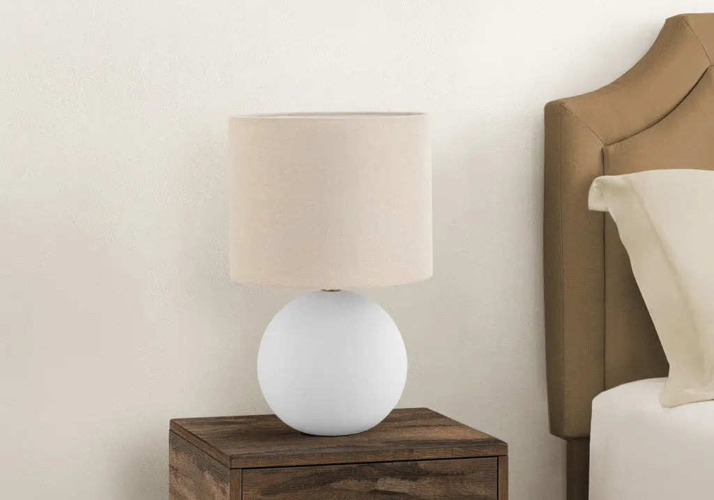 16" Cream Ceramic Round Table Lamp With Cream Drum Shade Homeroots Lighting