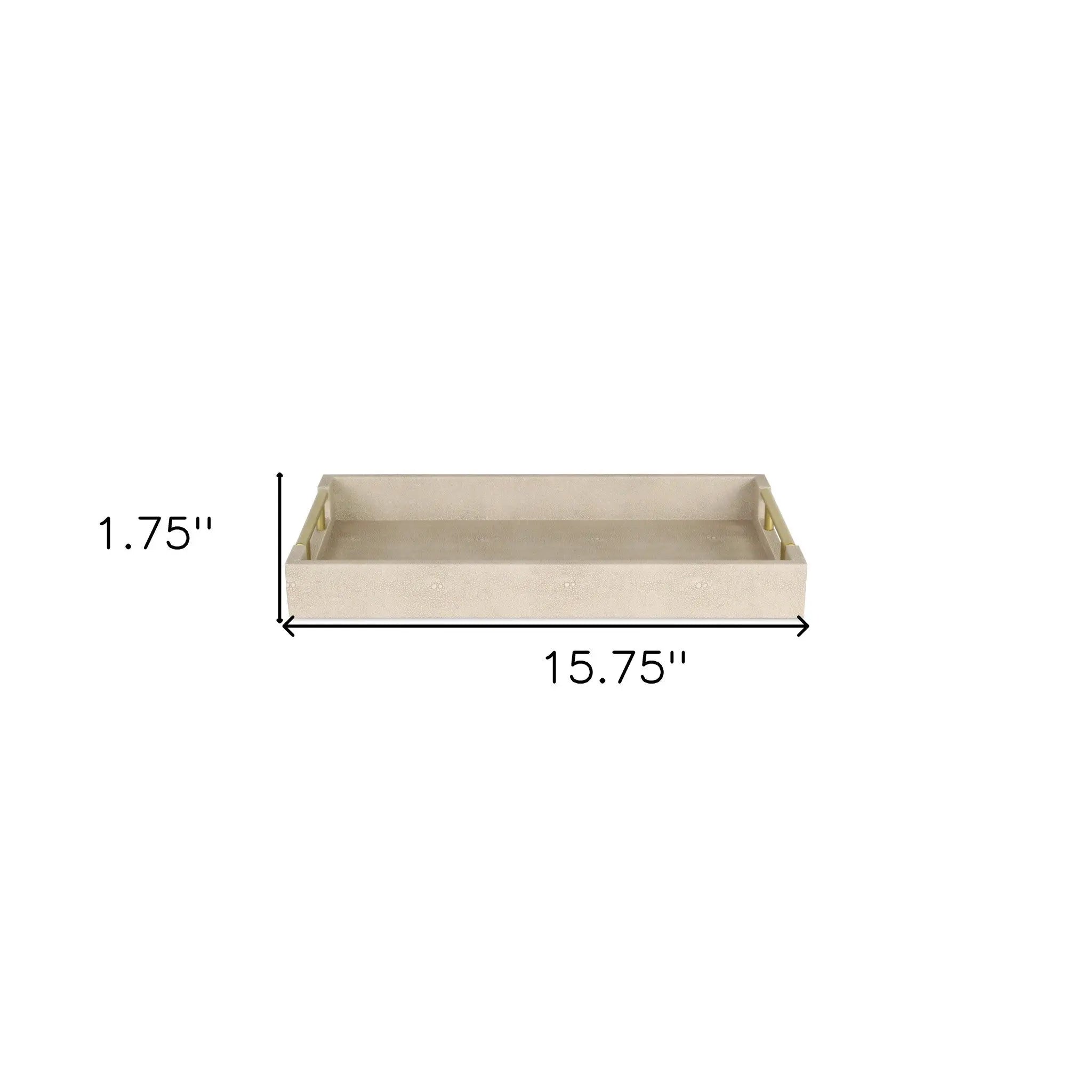 16" Cream Wood and Vinyl Faux Shagreen Serving Tray With Gold Handles Homeroots Kitchen & Dining