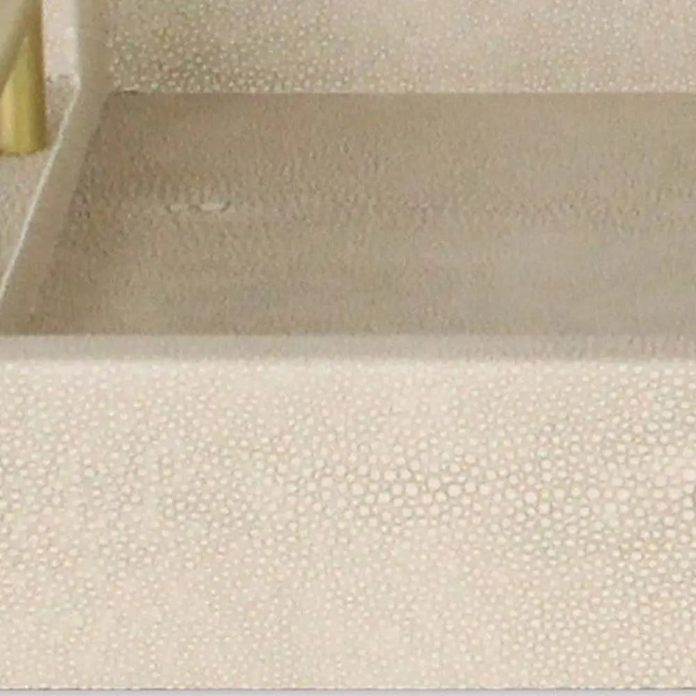 16" Cream Wood and Vinyl Faux Shagreen Serving Tray With Gold Handles Homeroots Kitchen & Dining