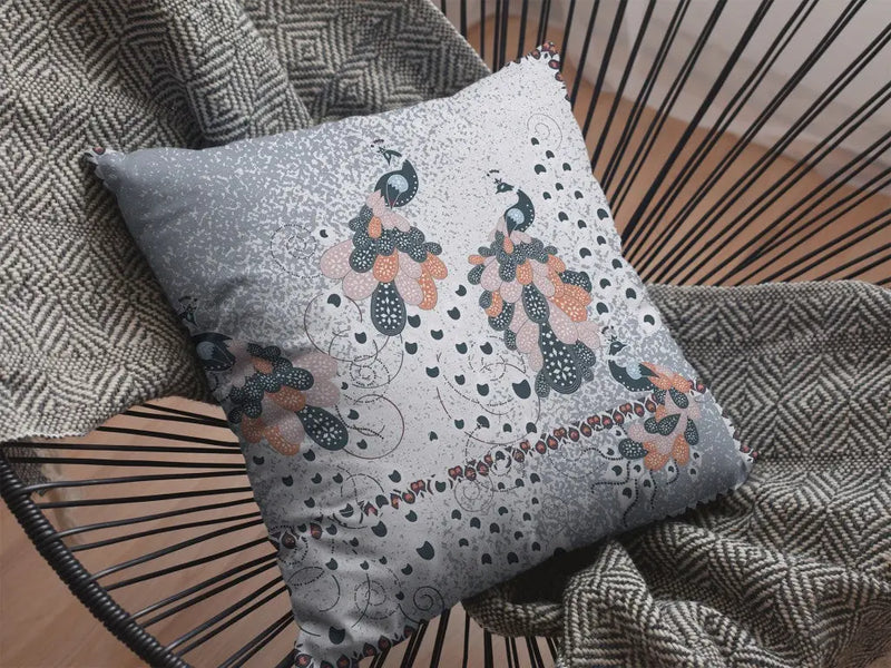 16” Gray Black Boho Bird Indoor Outdoor Throw Pillow Homeroots Outdoor