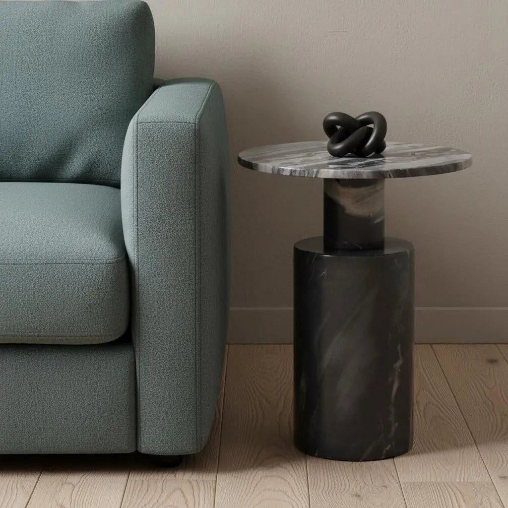 16" Gray Stone and Wood Tray Table Homeroots Living Room