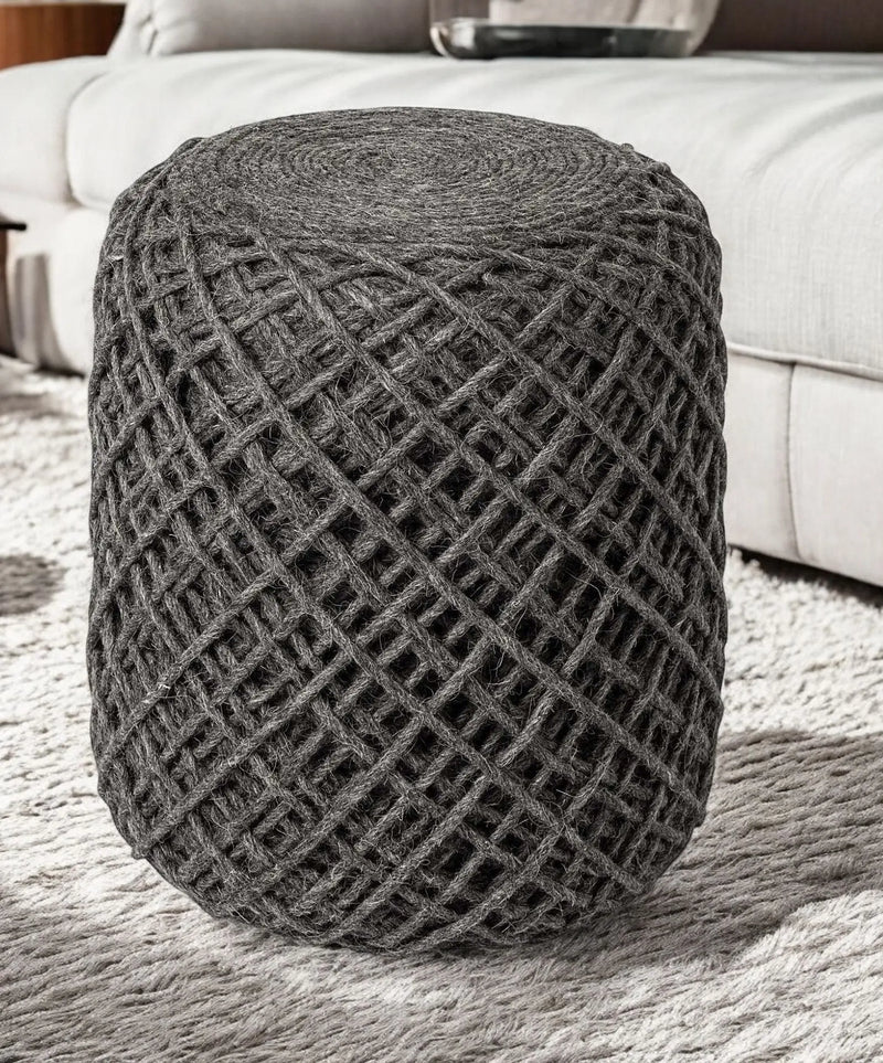 16" Gray Upholstery Cylinder Abstract Pouf Ottoman - GreatEagleInc