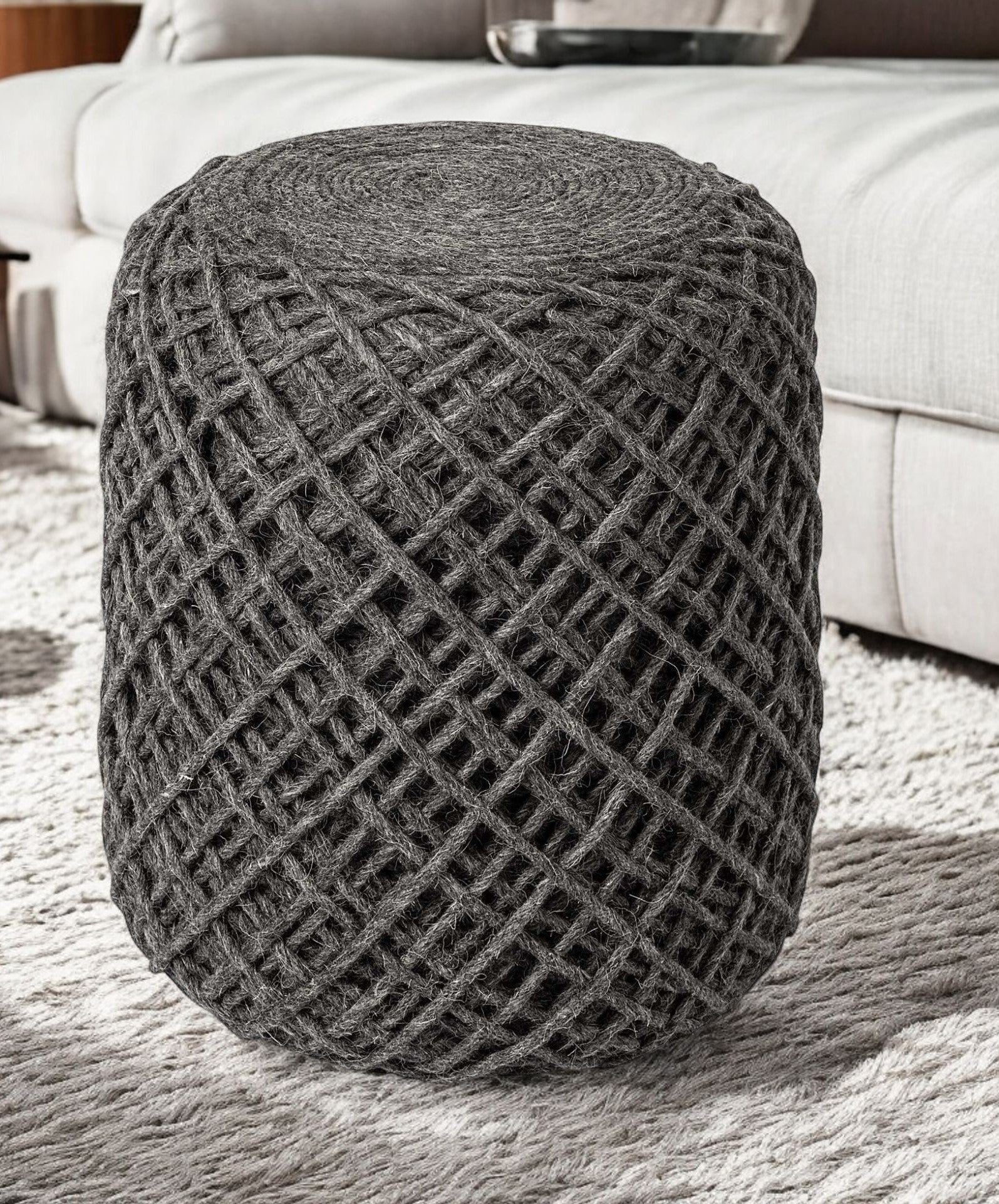 16" Gray Upholstery Cylinder Abstract Pouf Ottoman - GreatEagleInc