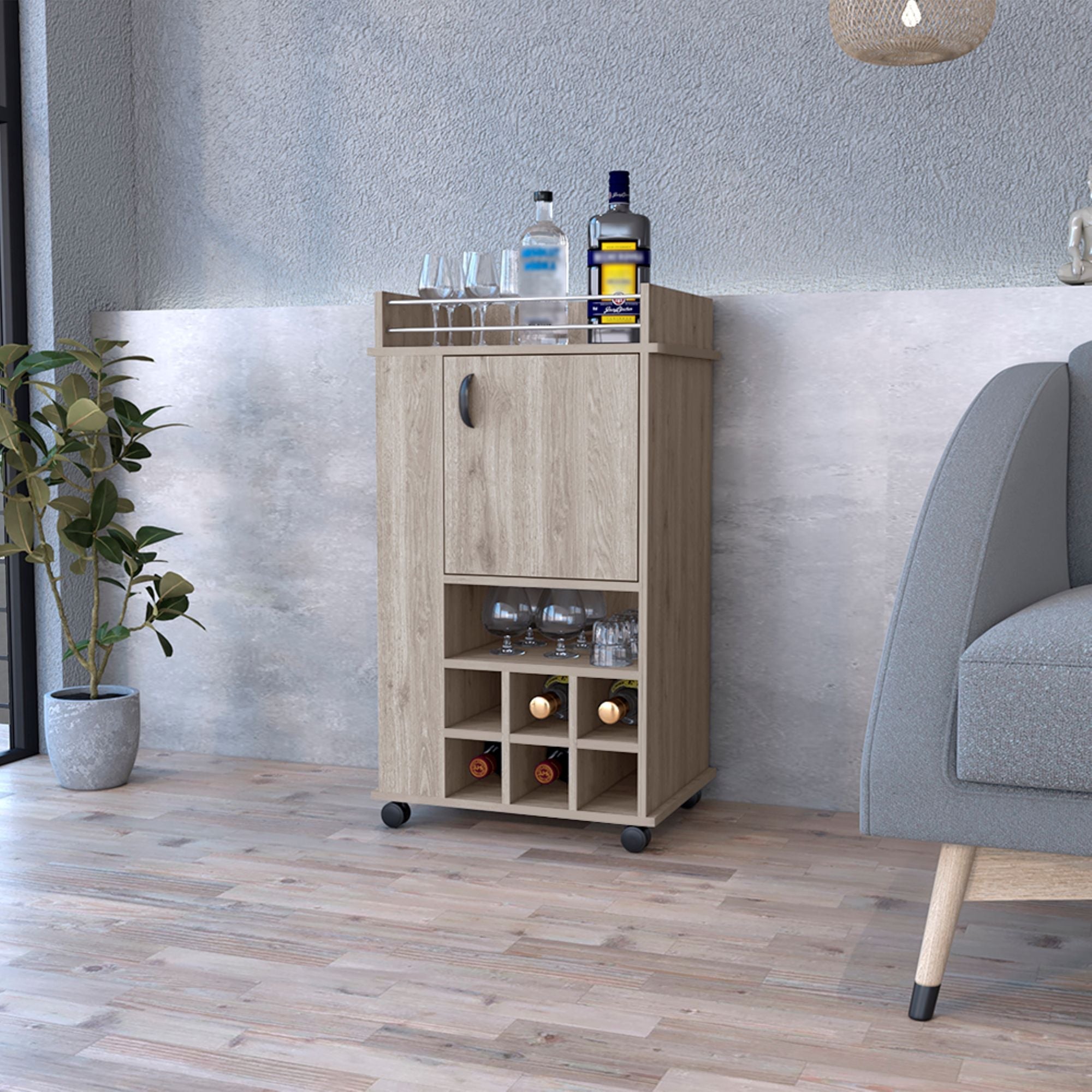 16" Gray Wood Bar Cart Homeroots Kitchen & Dining