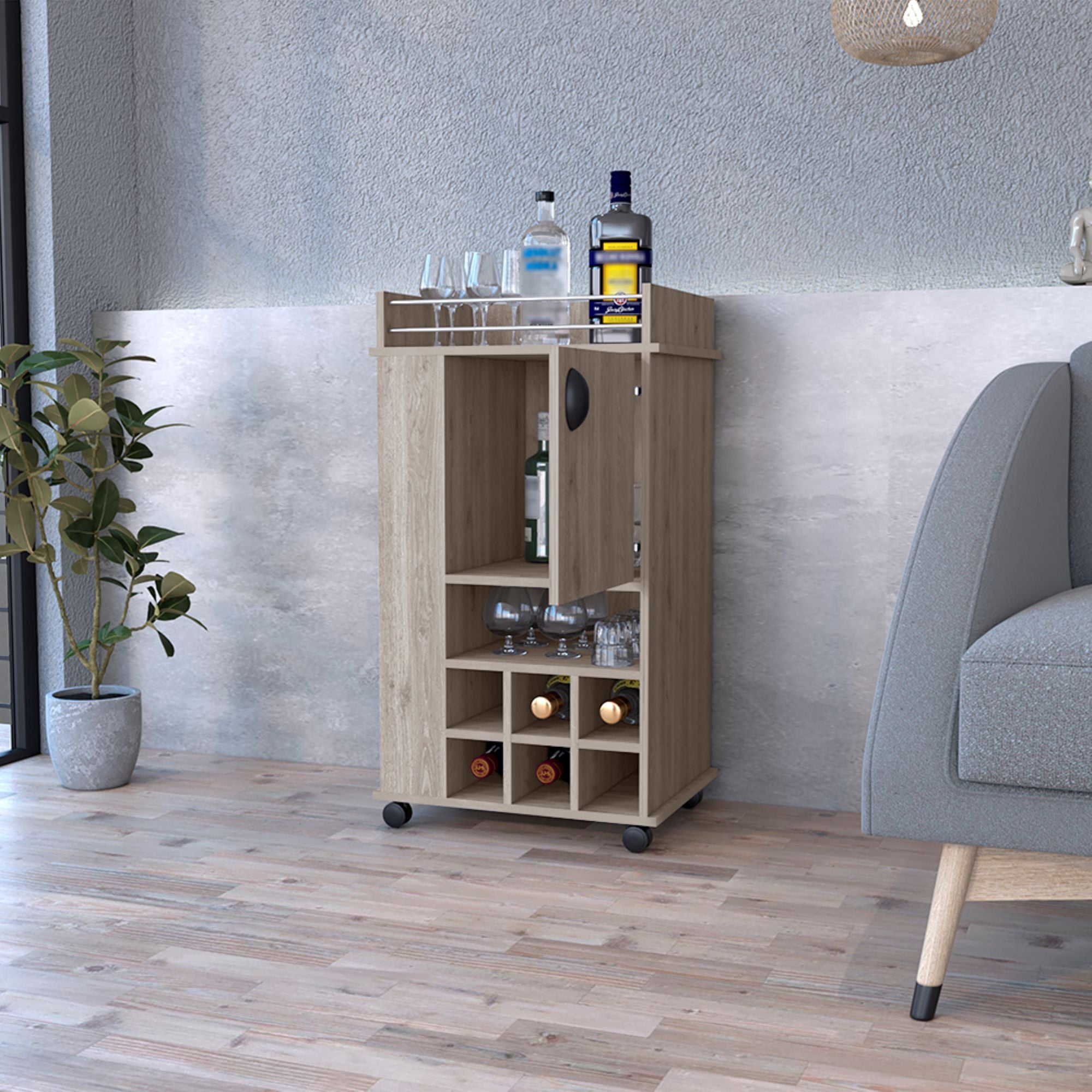 16" Gray Wood Bar Cart Homeroots Kitchen & Dining