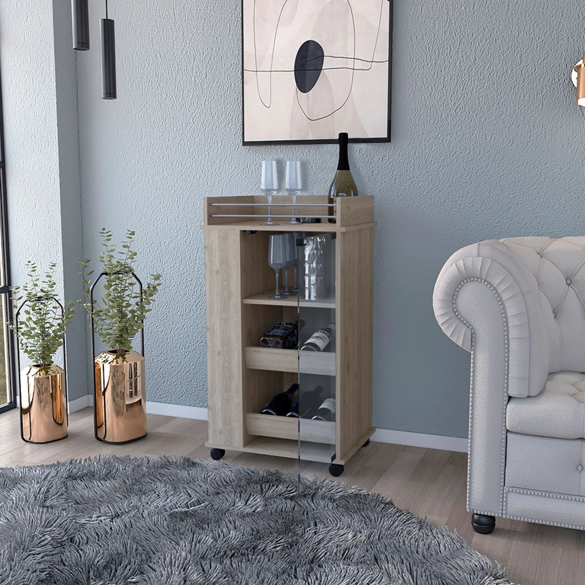 16" Gray Wood Bar Cart Homeroots Kitchen & Dining