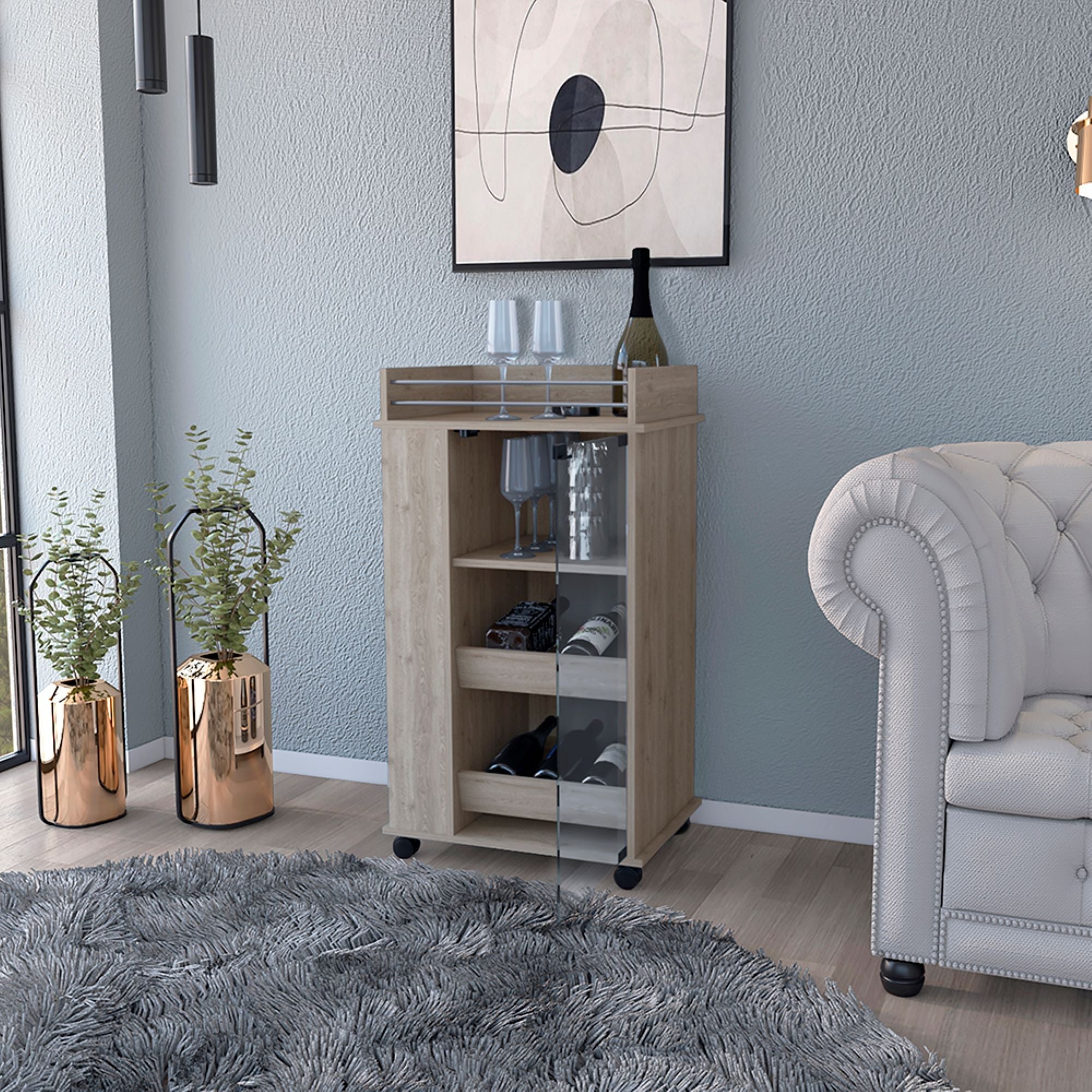 16" Gray Wood Bar Cart Homeroots Kitchen & Dining