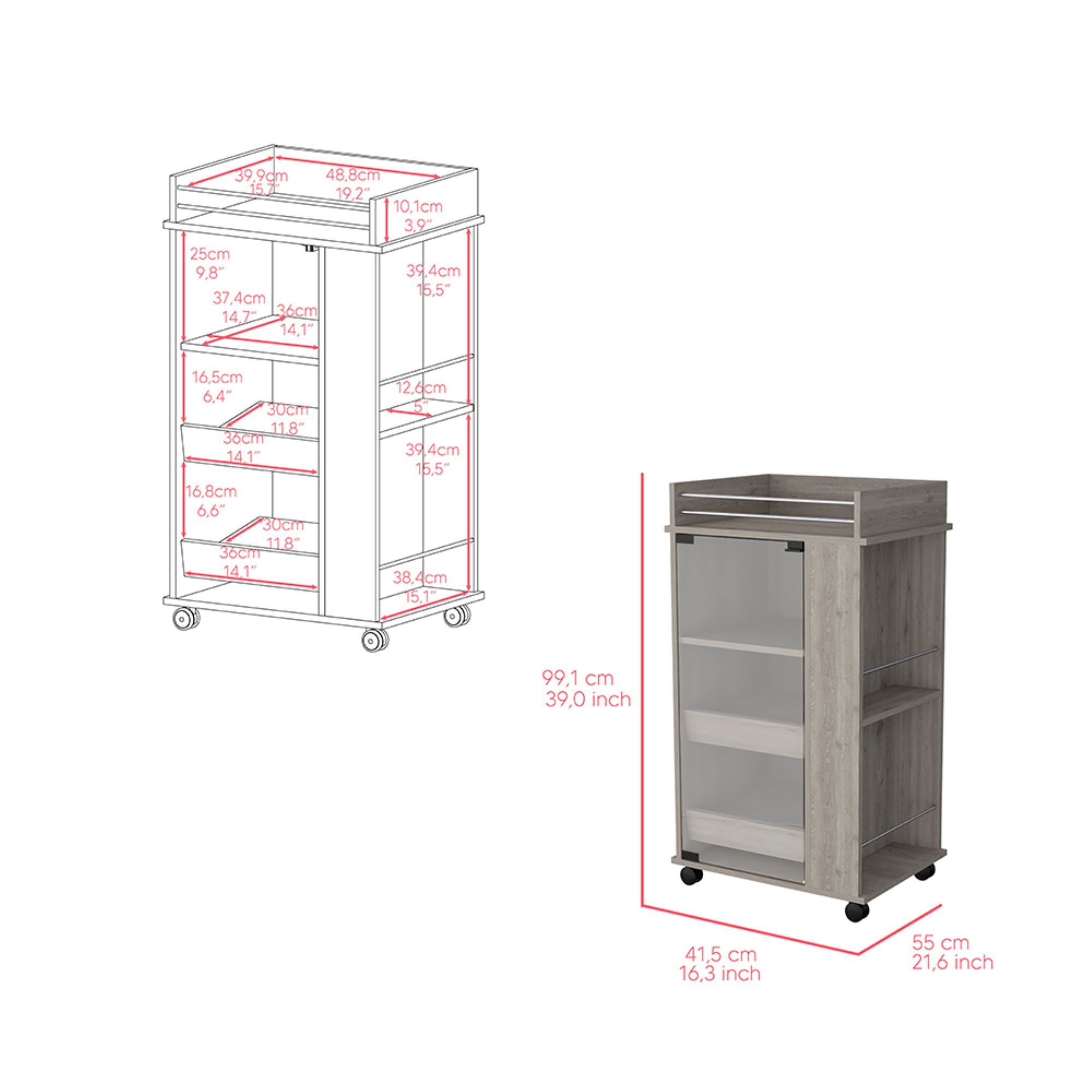 16" Gray Wood Bar Cart Homeroots Kitchen & Dining