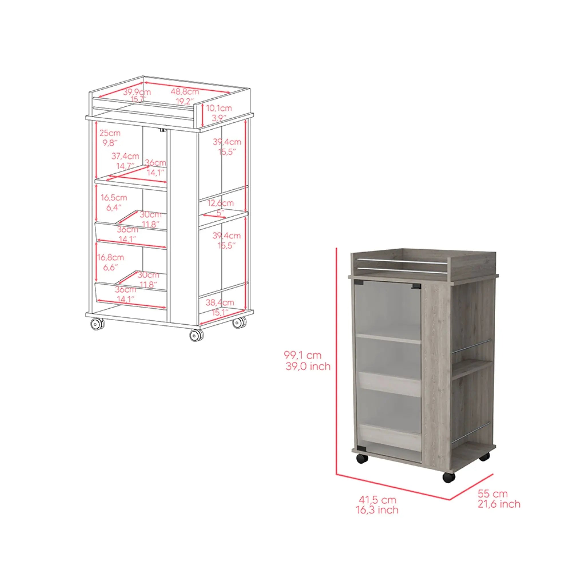 16" Gray Wood Bar Cart Homeroots Kitchen & Dining