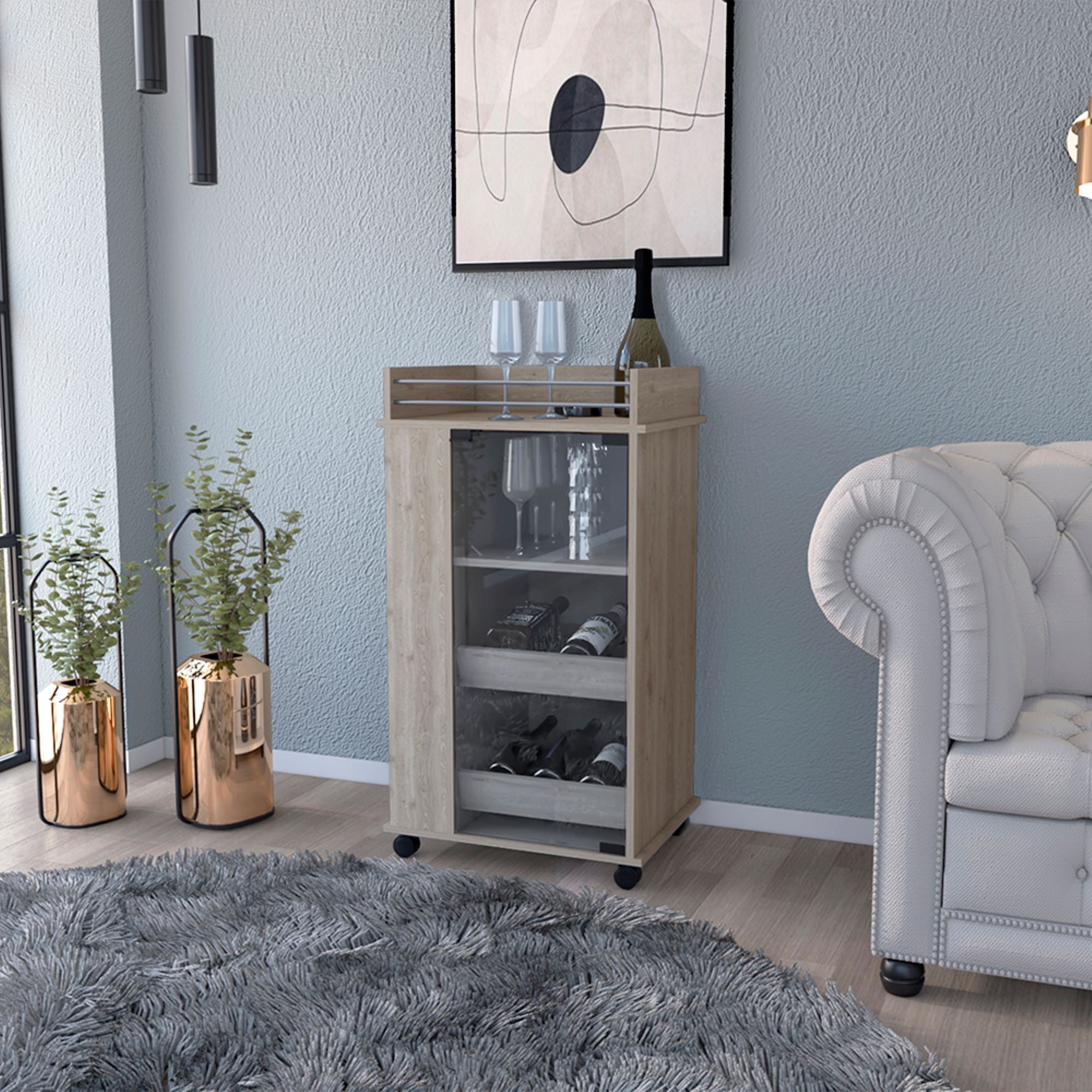 16" Gray Wood Bar Cart Homeroots Kitchen & Dining