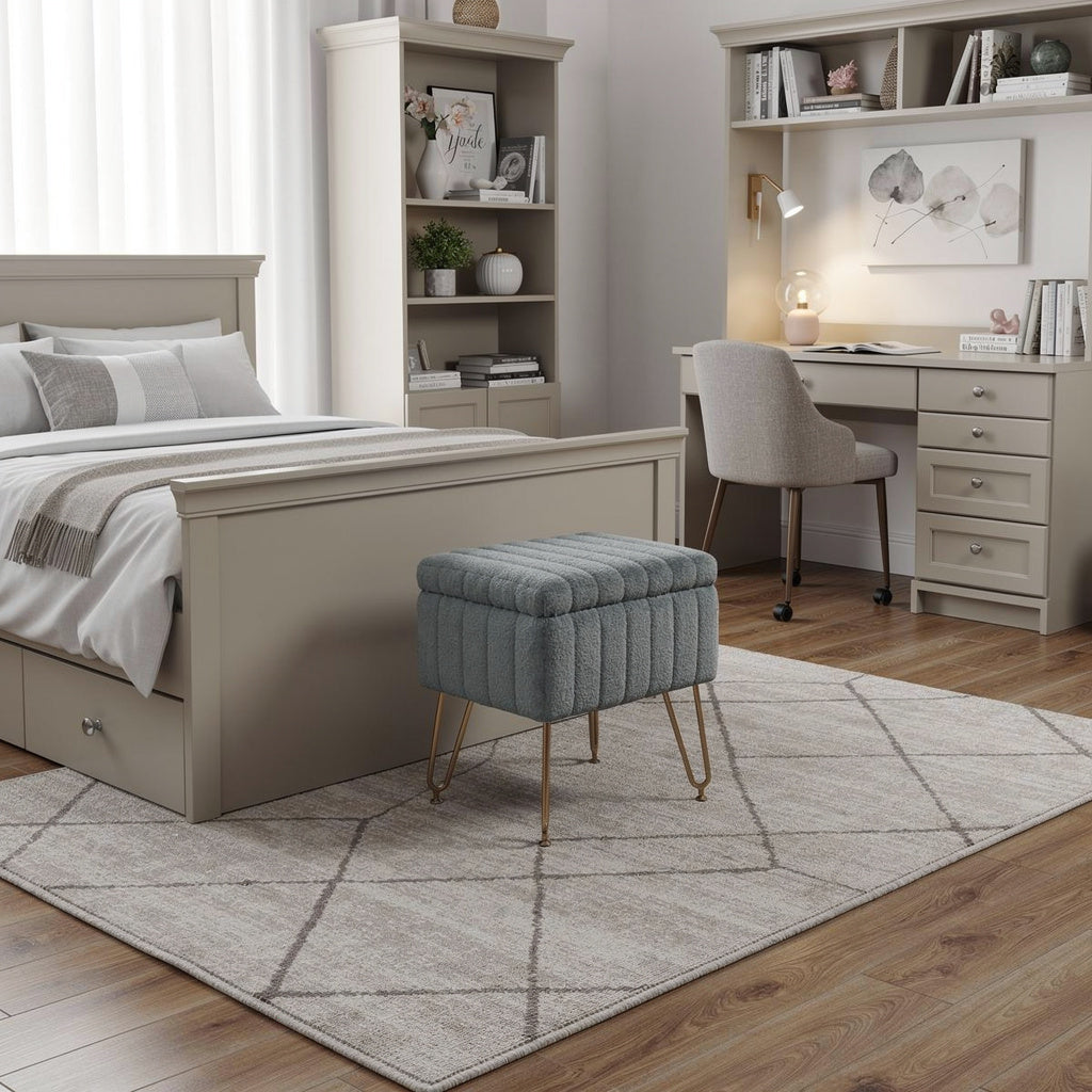 16" Gray and Gold Faux Fur Storage Ottoman Homeroots Living Room