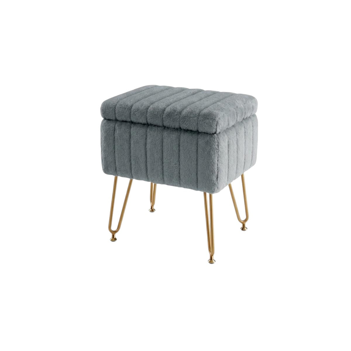 16" Gray and Gold Faux Fur Storage Ottoman Homeroots Living Room
