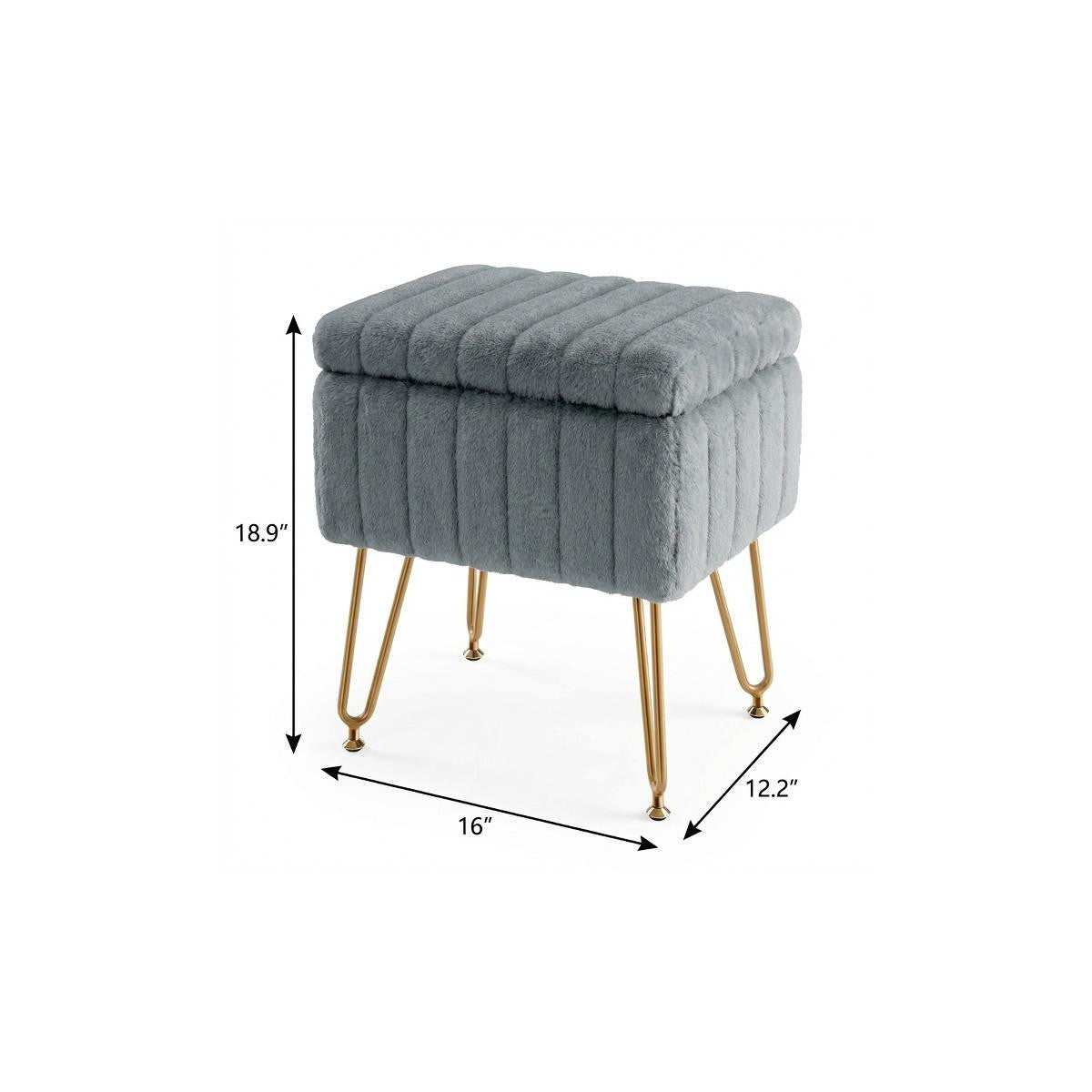 16" Gray and Gold Faux Fur Storage Ottoman Homeroots Living Room