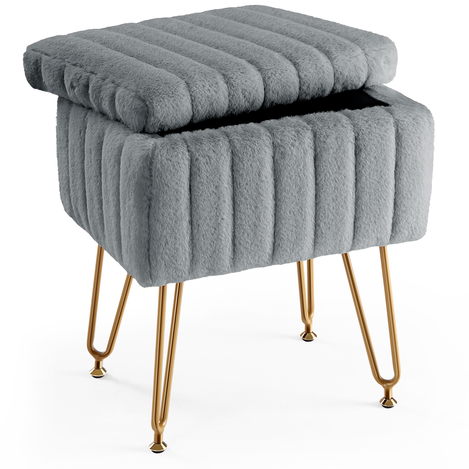 16" Gray and Gold Faux Fur Storage Ottoman Homeroots Living Room