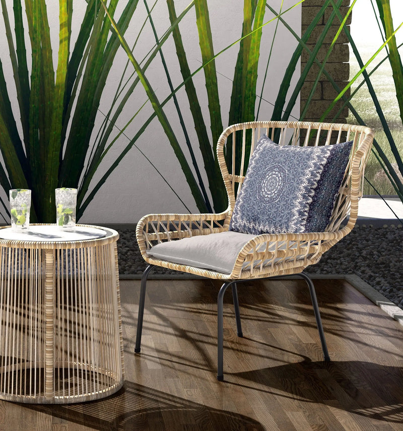 16” Indigo White Holy Floral Indoor Outdoor Throw Pillow Homeroots Outdoor