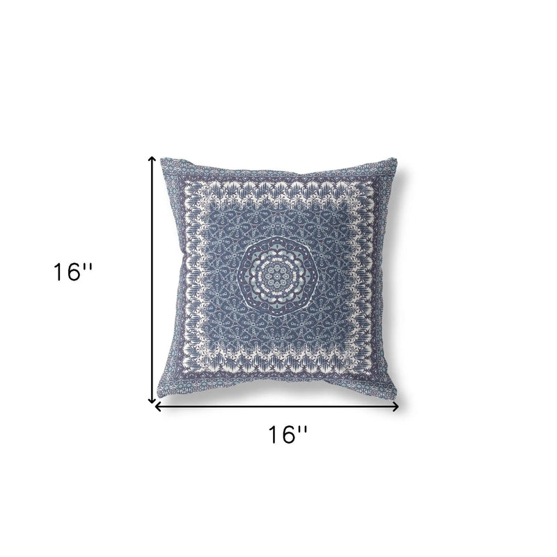 16” Indigo White Holy Floral Indoor Outdoor Throw Pillow Homeroots Outdoor