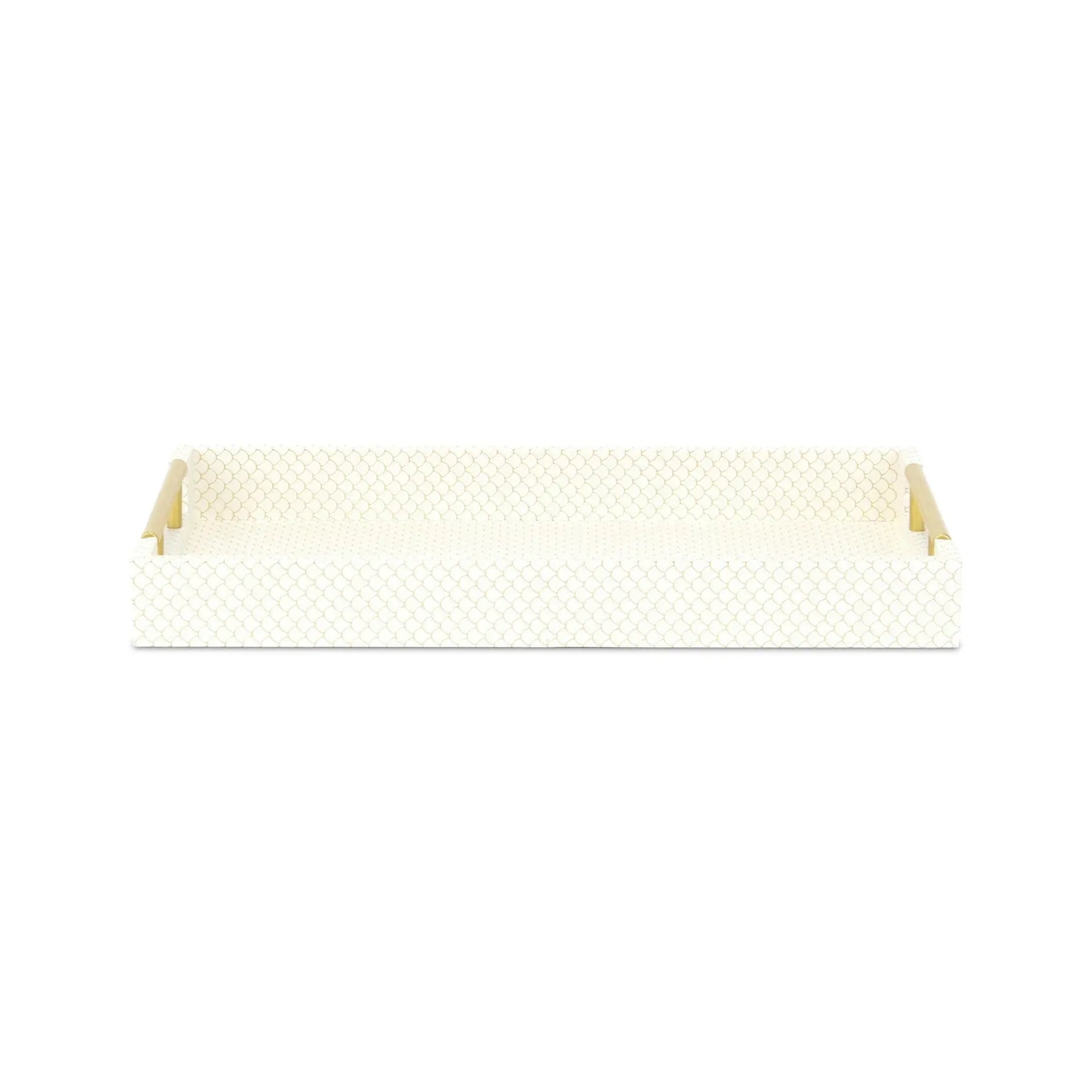 16" Ivory And Gold Geometric Print Handmade Serving Tray With Handles Homeroots Kitchen & Dining