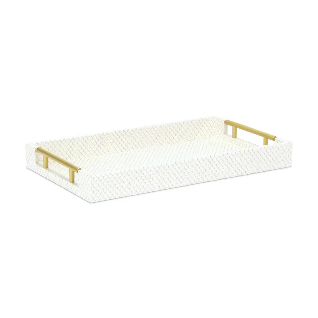 16" Ivory And Gold Geometric Print Handmade Serving Tray With Handles Homeroots Kitchen & Dining