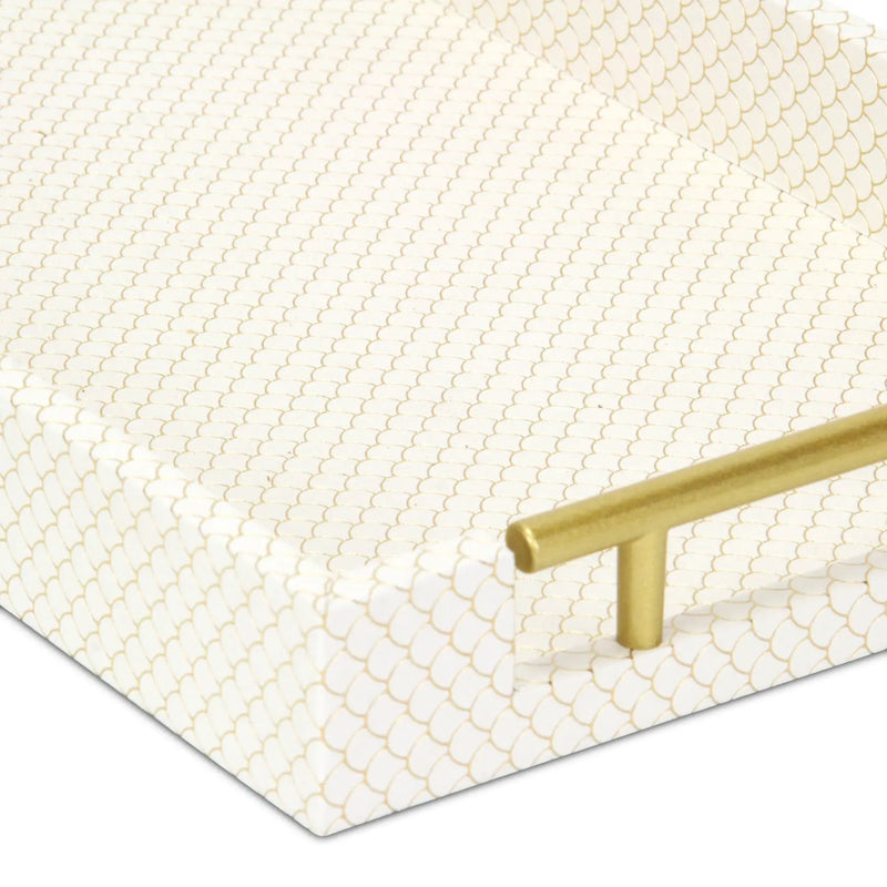 16" Ivory And Gold Geometric Print Handmade Serving Tray With Handles Homeroots Kitchen & Dining