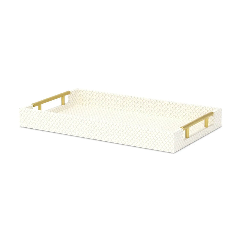 16" Ivory And Gold Geometric Print Handmade Serving Tray With Handles Homeroots Kitchen & Dining
