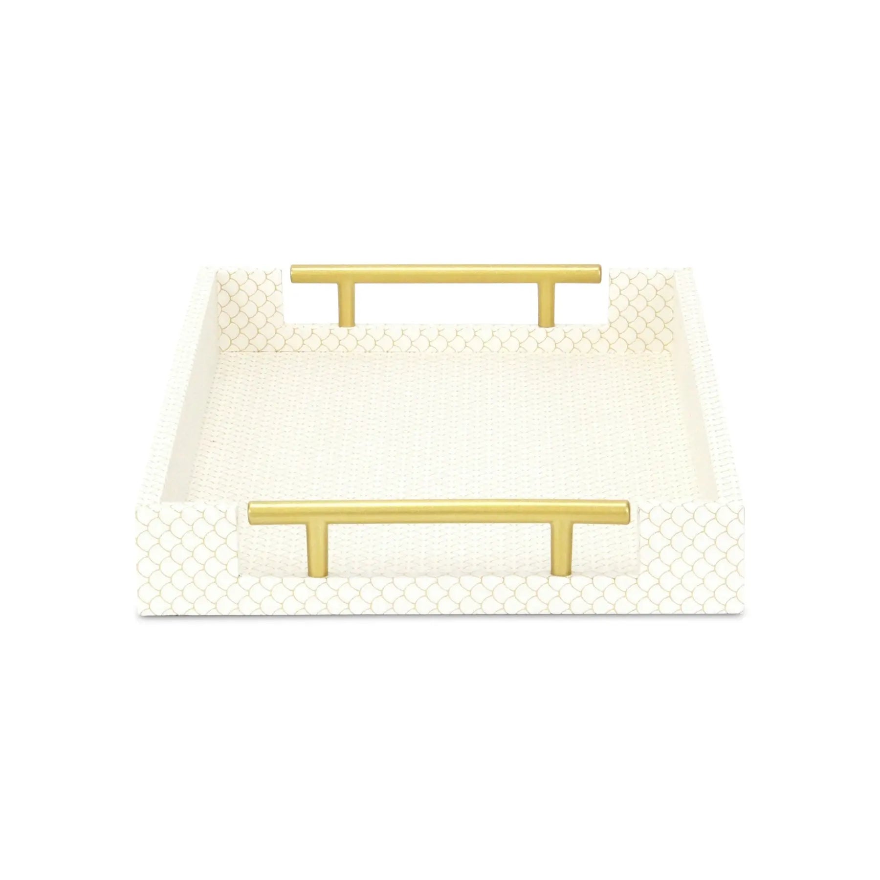 16" Ivory And Gold Geometric Print Handmade Serving Tray With Handles Homeroots Kitchen & Dining