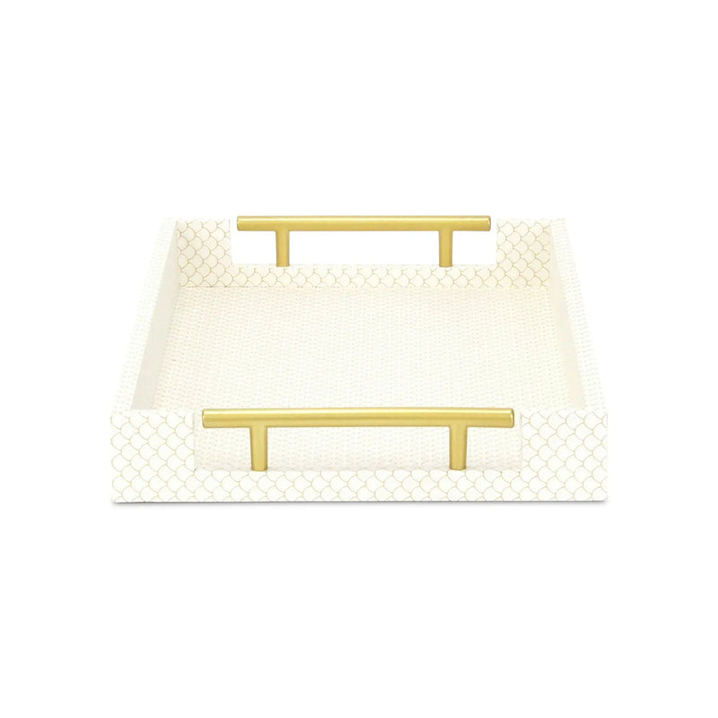 16" Ivory And Gold Geometric Print Handmade Serving Tray With Handles Homeroots Kitchen & Dining